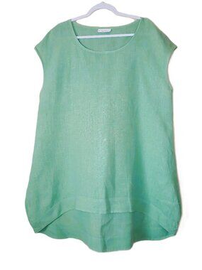 Bryn Walker Green Linen Tunic Top XL Lagenlook Artsy